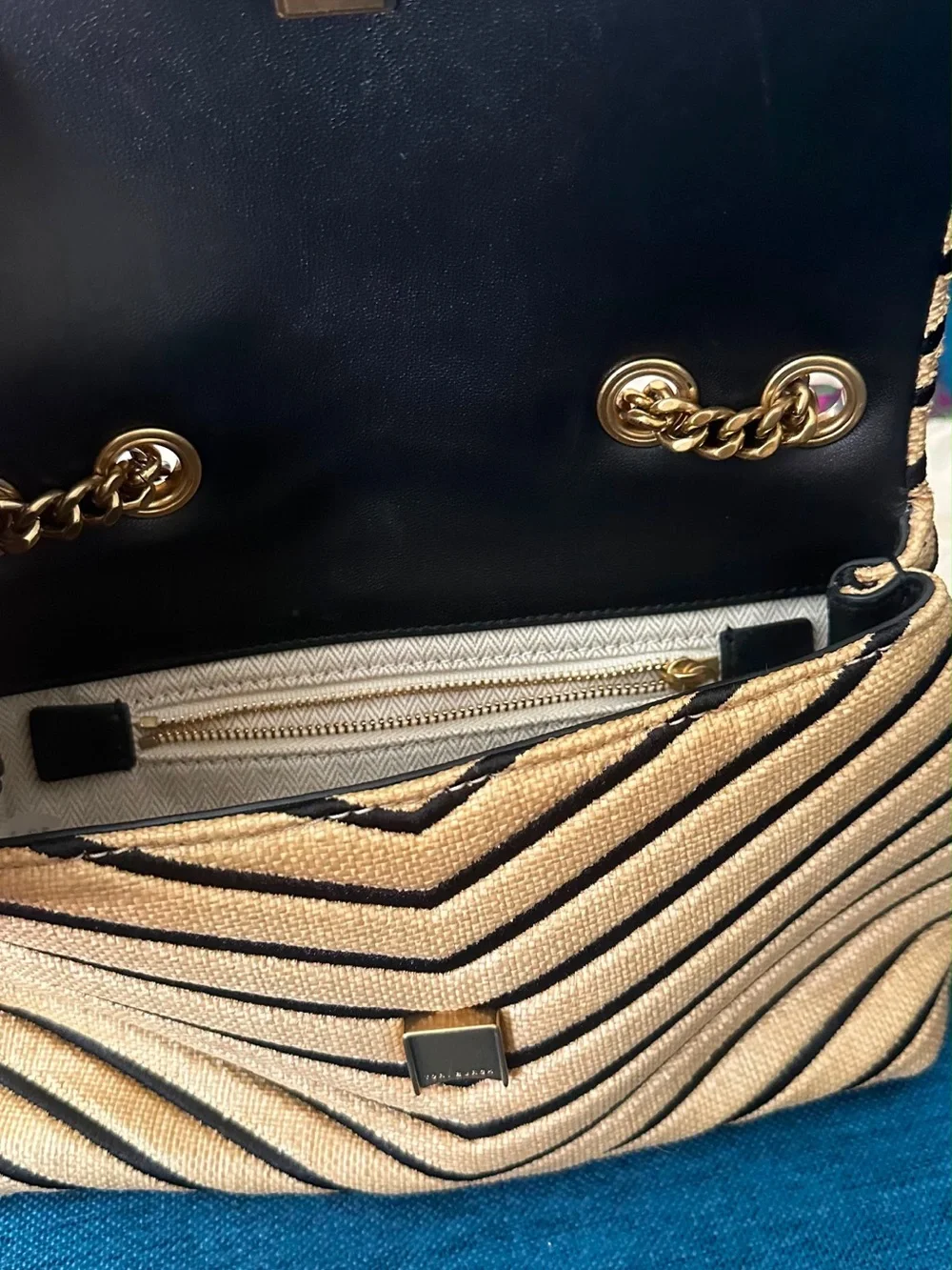 Tory Burch Yellow and Black Chevron Chain Shoulder Bag